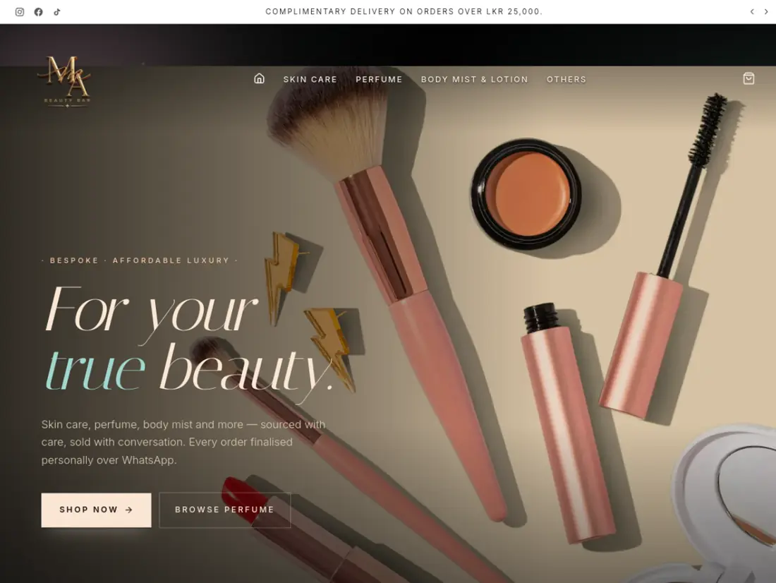MMA Beauty Bar — live site
